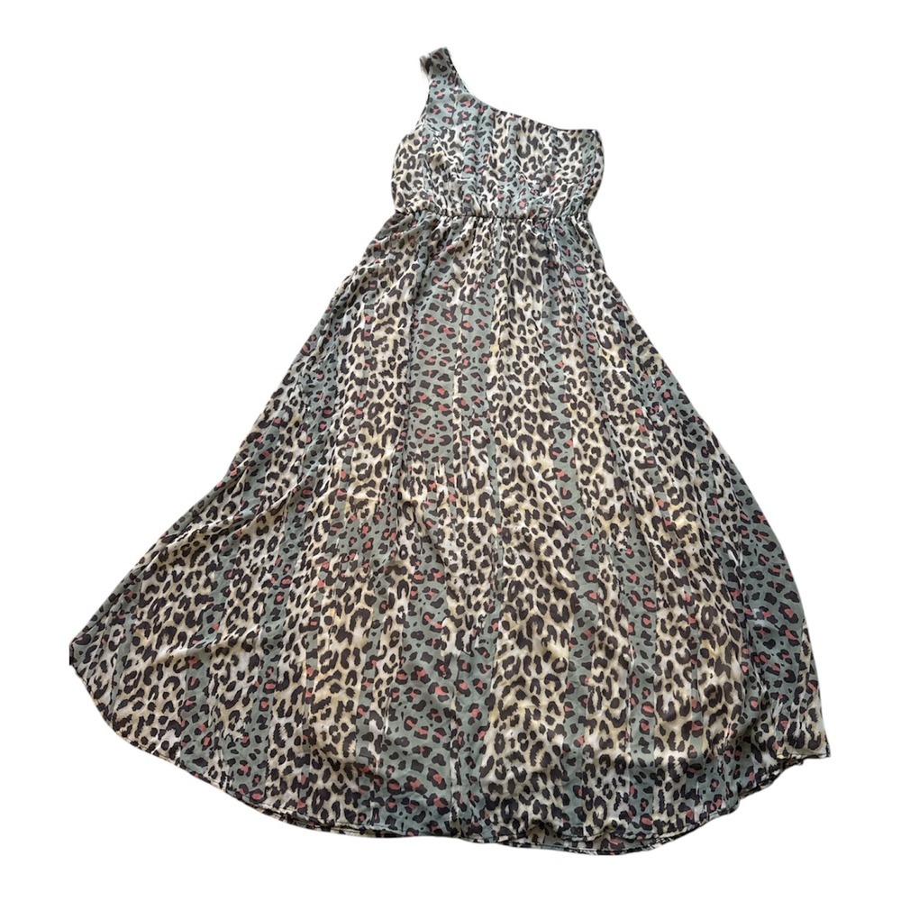 Audrey 3+1 Womens Leopard Print One Shoulder Maxi Dress Sage Green DH6600 Medium